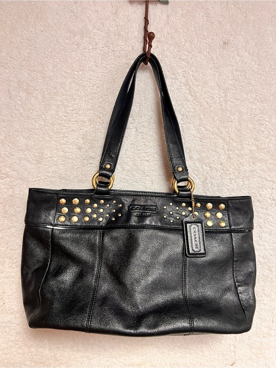 Coach Handbags - Coach Black Leather Shoulder Bag with Gold Studs